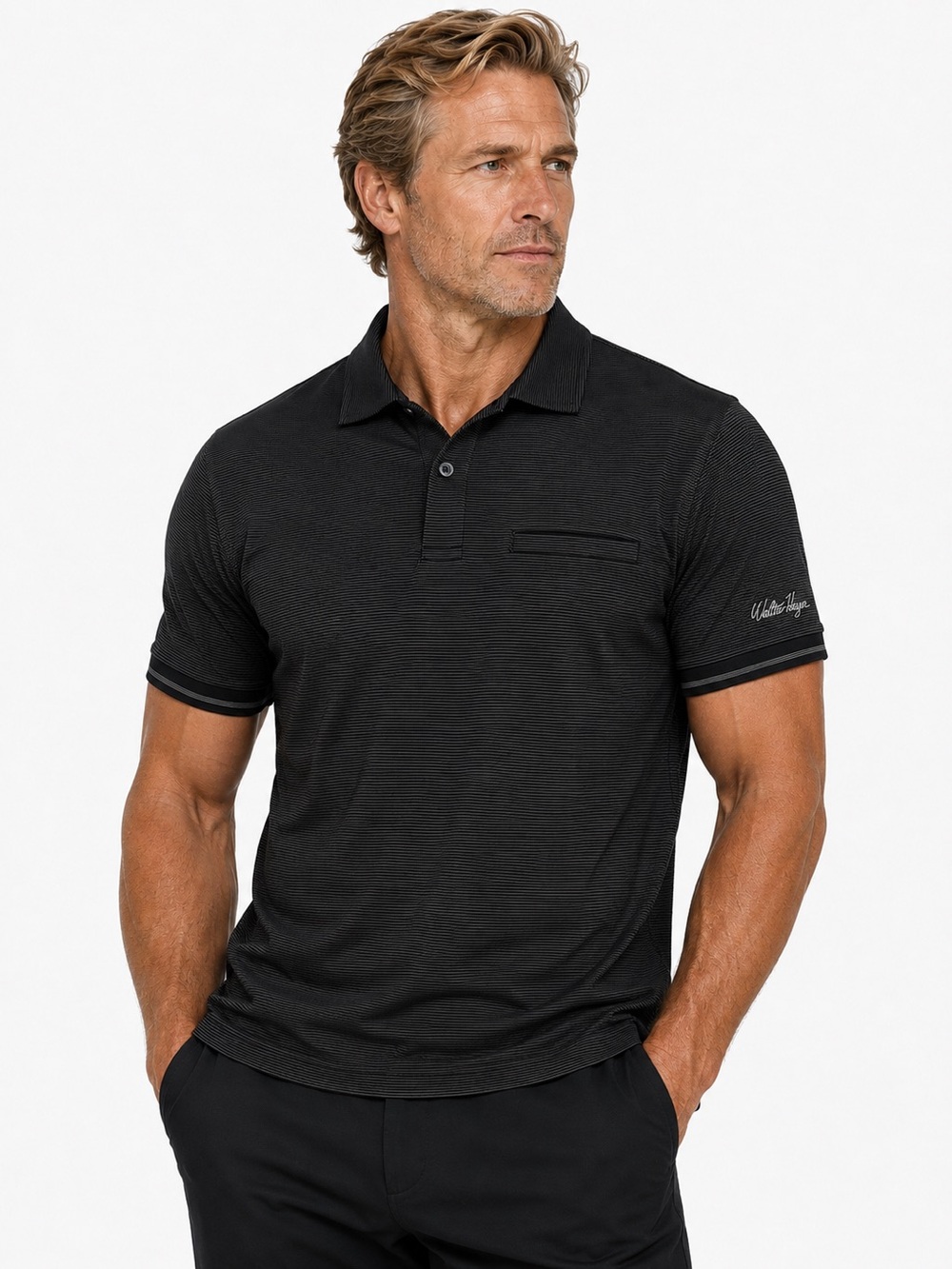 Walter Hagen Black Men's Performance II Golf Polo with Short Sleeves